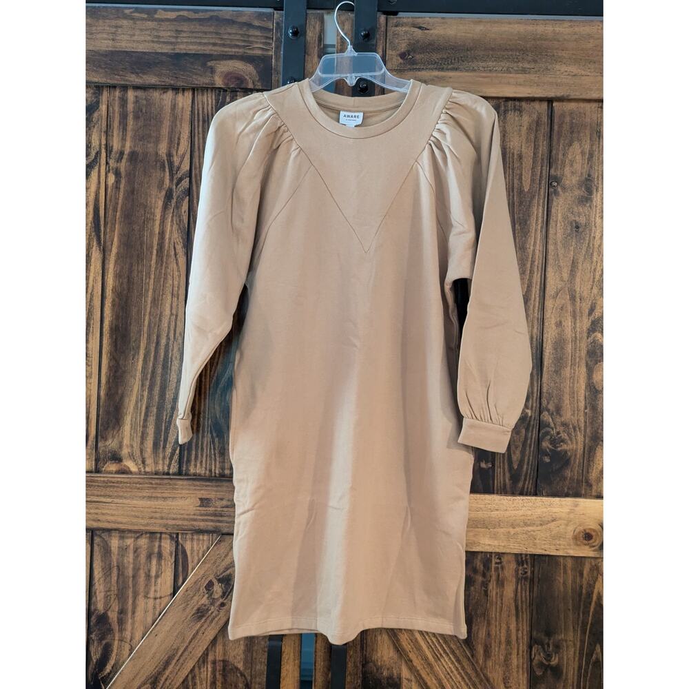 NWT Aware by Vero Moda beige sweatshirt dress with pockets sz Medium